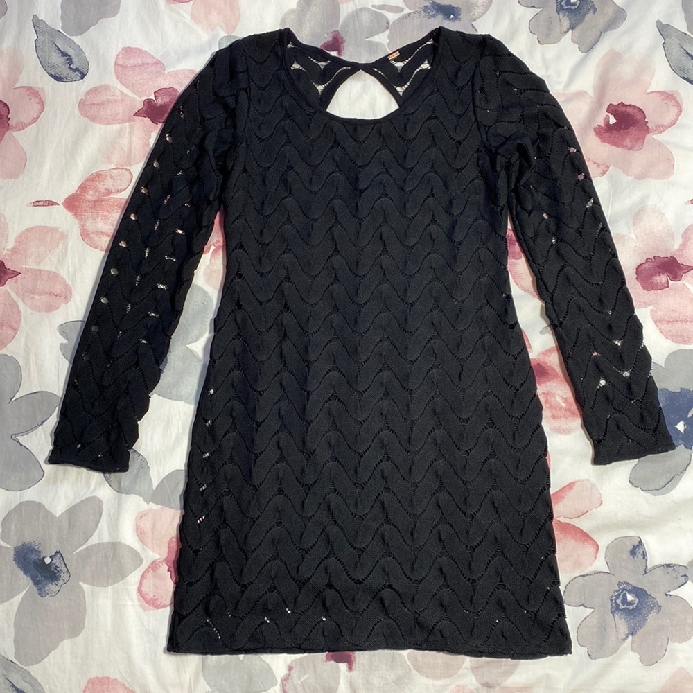 Free People Black Lace Crochet Wild Thing Mini Dress - Picture 3 of 8